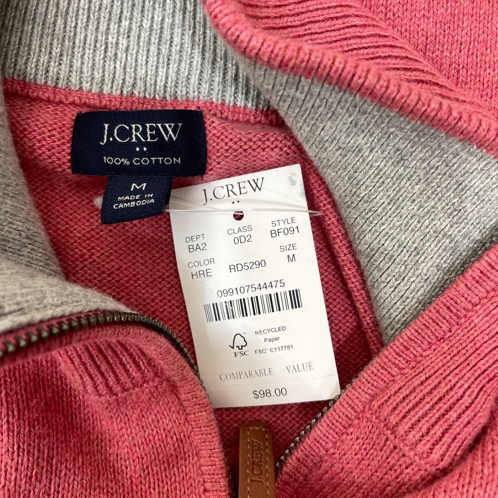 New J. Crew Mens Size M Cotton 1/4 Zip Mock Neck Sweater Pink $98 NWT - Picture 3 of 8